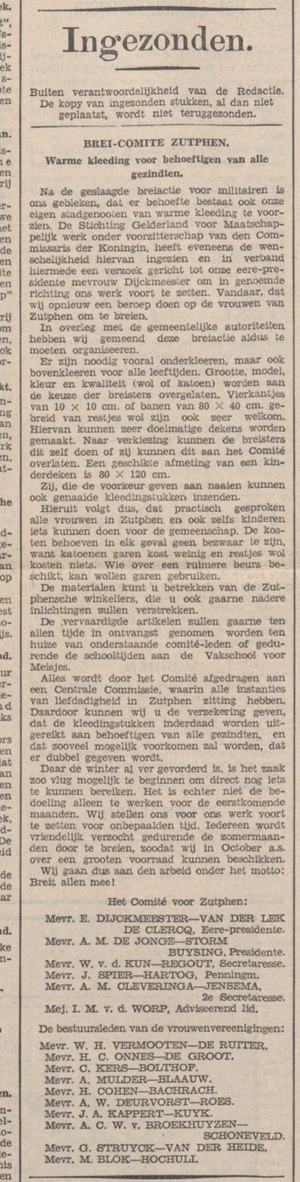 Artikel Zutphensche Courant 8-2-1940