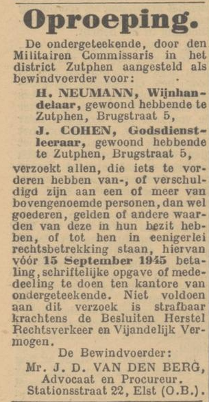 Oproeping Parool 23-8-1945